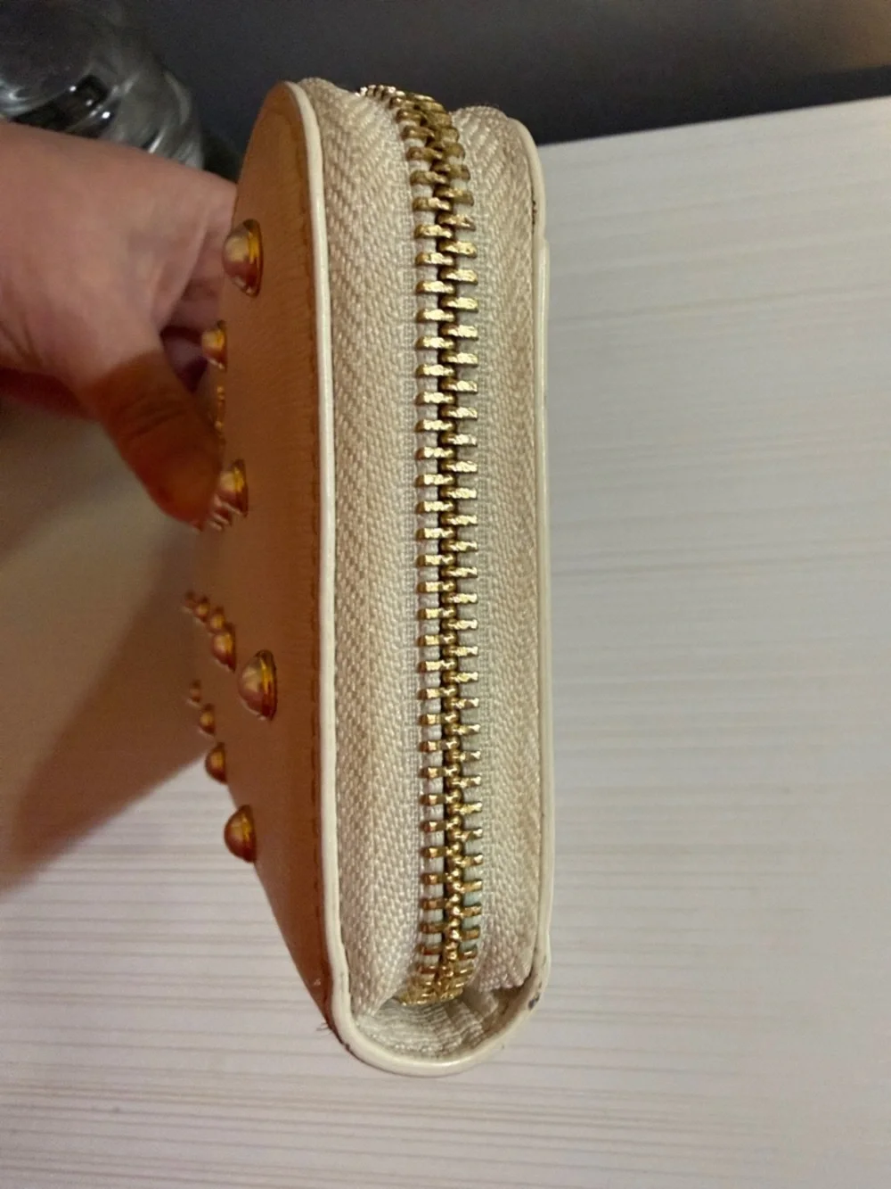 kate spade Cream Pearl-Studded Zip Wallet with Gold Logo - Picture 4 of 7